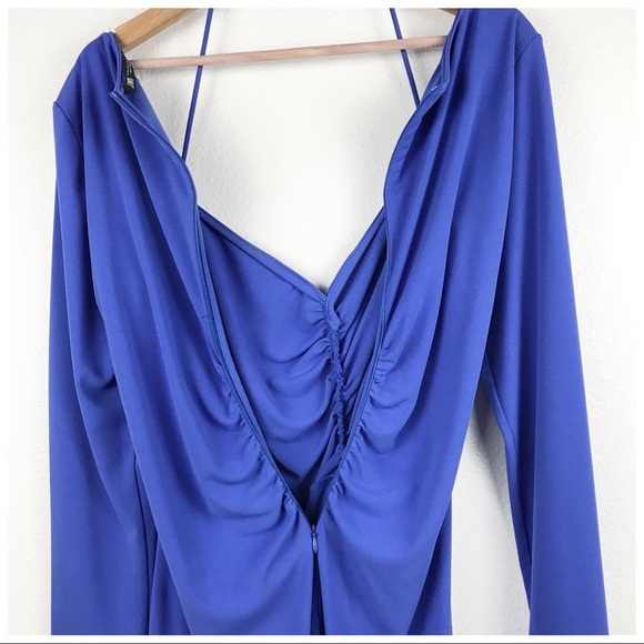 Zara Blue Draped Ruched Long Sleeve‎ Dress Size XL - Picture 10 of 12
